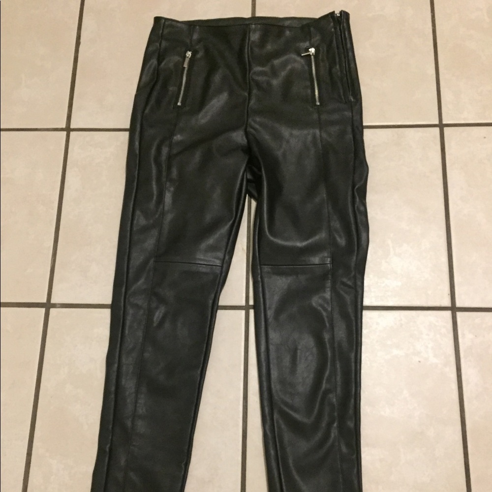 Black faux leather pants